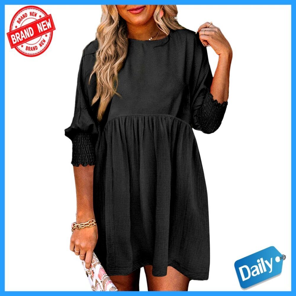 Babydoll Tunic Dress with Lantern Sleeves, Empire Waist, Flowy Tiered Skirt
